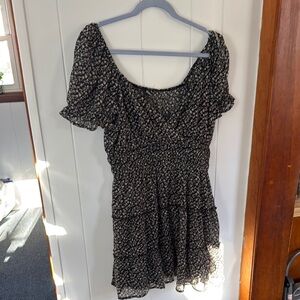 Floral Black Dress with Puff Sleeves